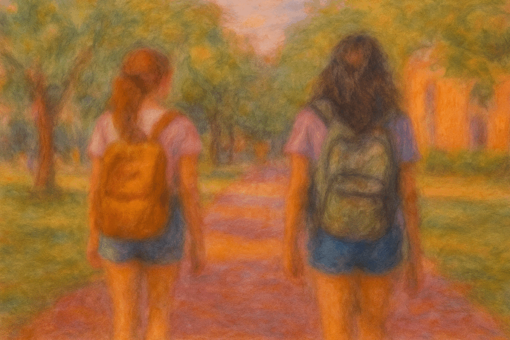 Magnolia Creek blog image - watercolor of two girls on college campus