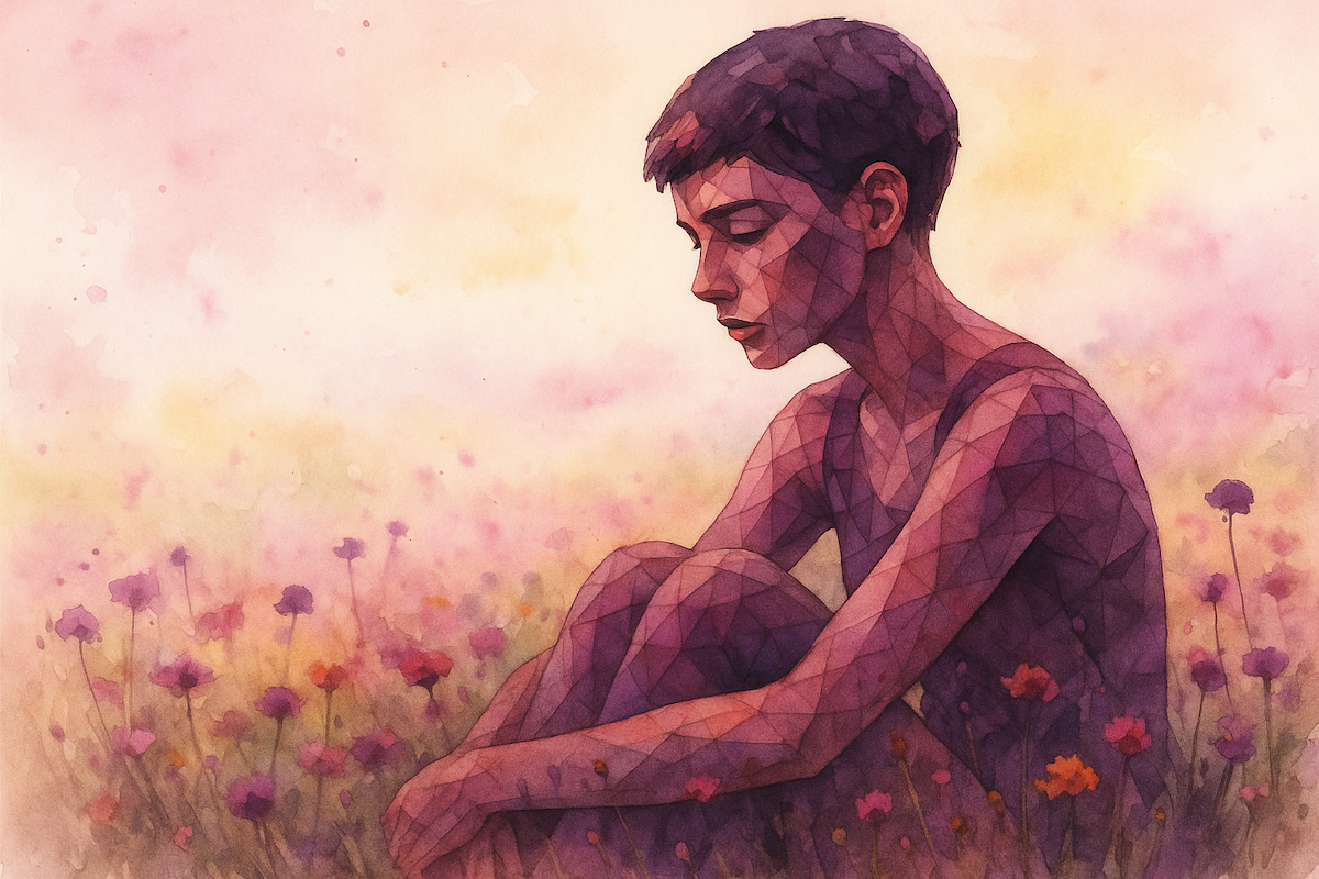 Magnolia Creek - Featured Image - Binge Drinking Binge Eating - Watercolor of young woman sitting alone in field of flowers