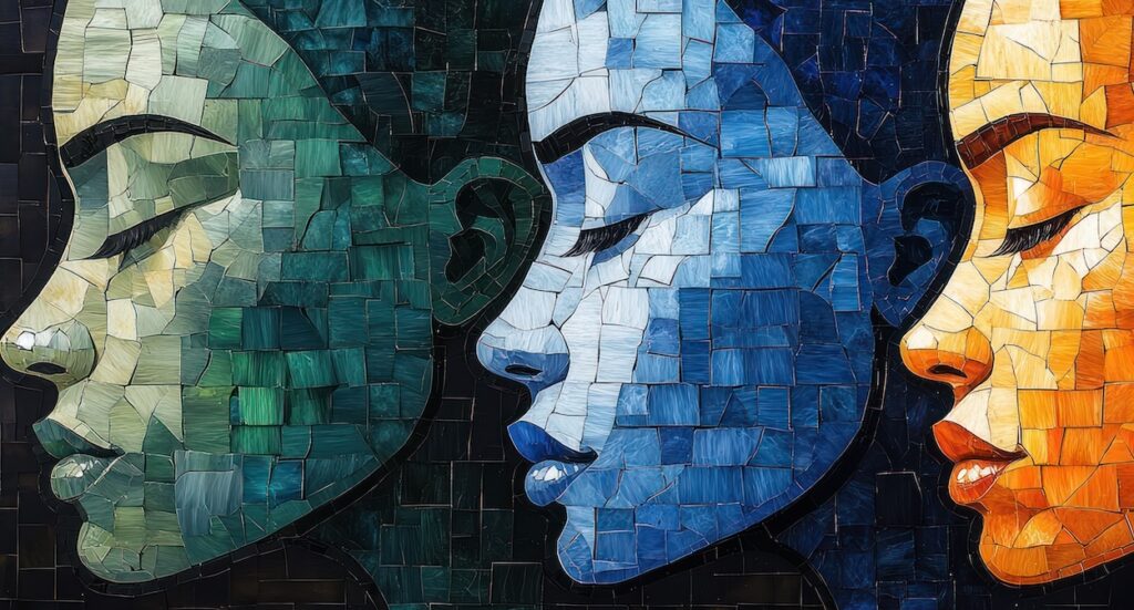 Colorful Cubist Portraits of Diverse Faces Depicting Community Culture and Human Connection
