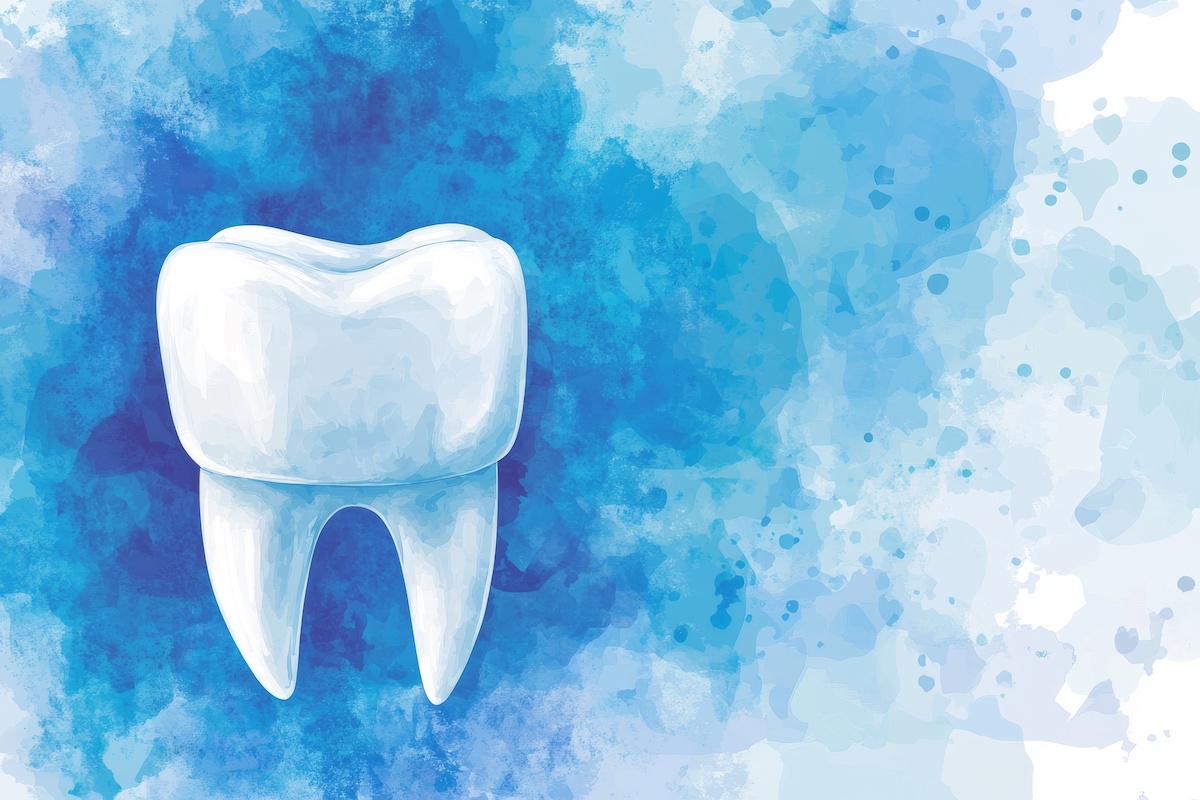 Watercolor Illustration of Tooth Anatomy on a Blue Background