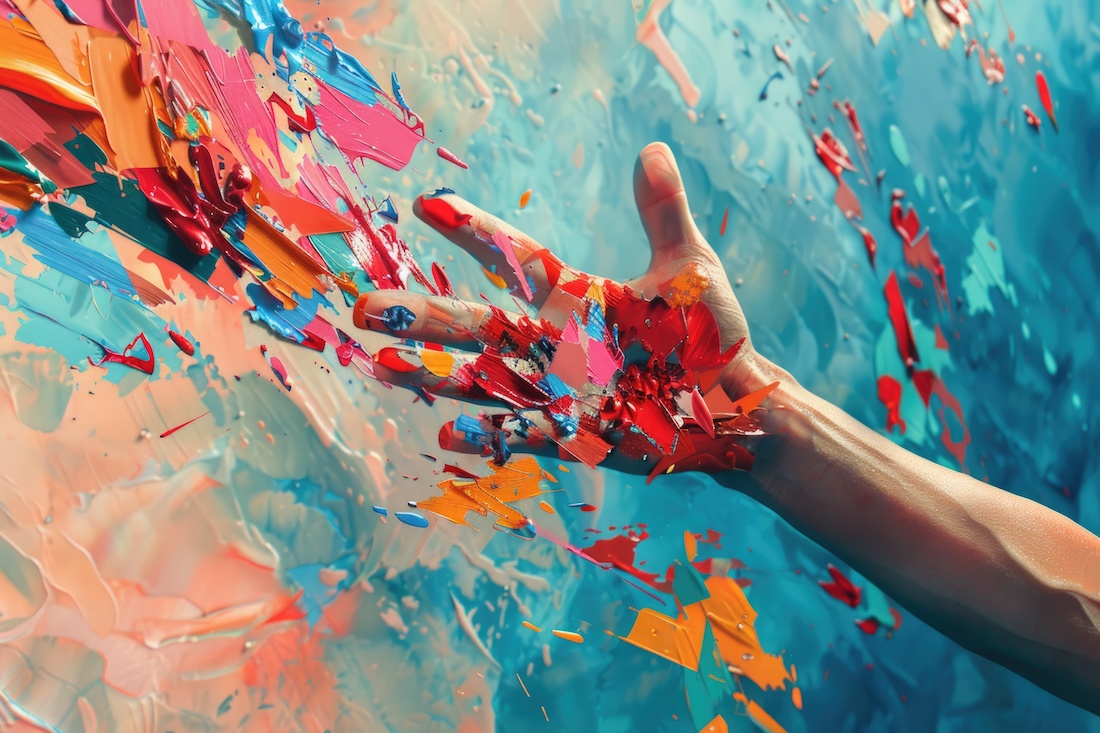 3D retro abstract artwork collage of arm leaving social media likes