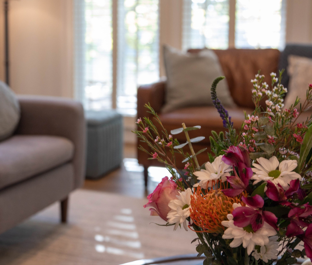 Flowers on coffee table