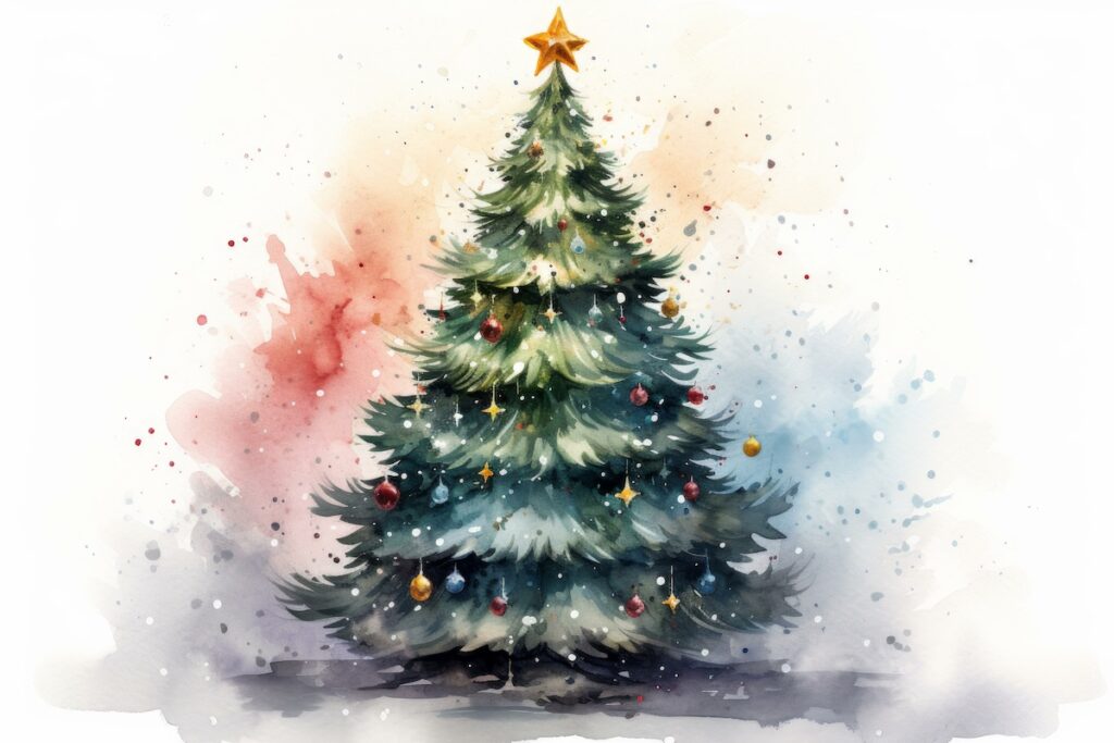 Festive watercolor christmas tree illustration