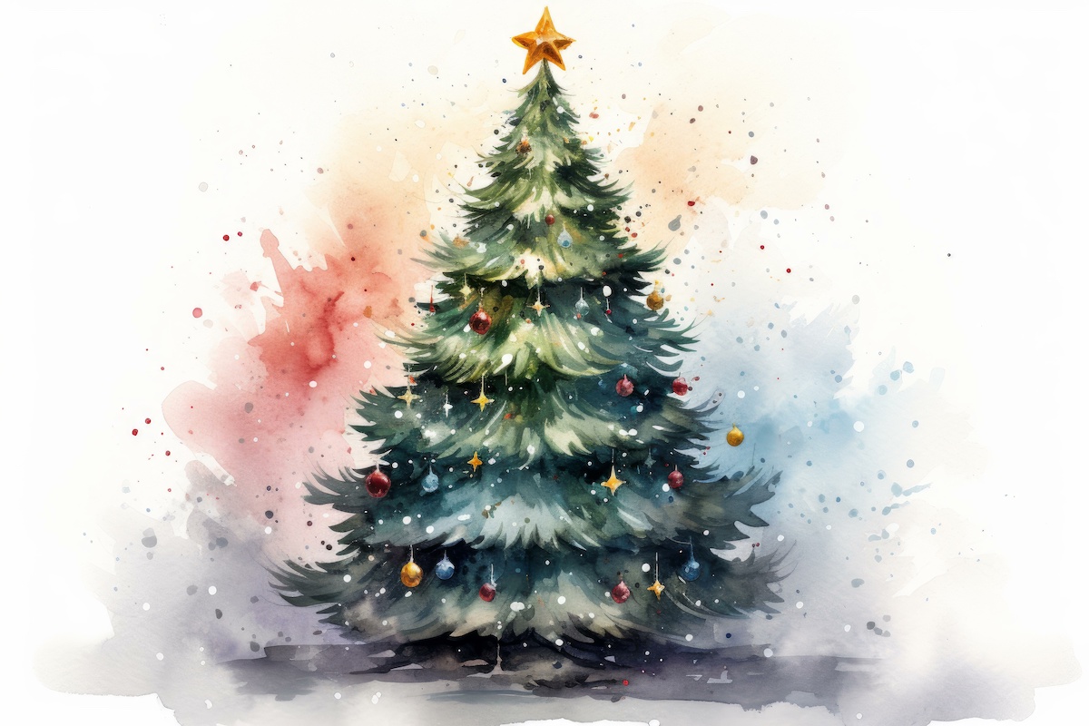 Festive watercolor christmas tree illustration