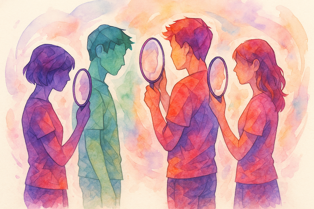 Magnolia Creek Blog Image - Teens + body image - watercolor of teens looking in the mirror