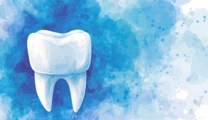 Watercolor Illustration of Tooth Anatomy on a Blue Background