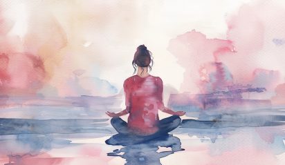 Tranquil watercolor promoting mindfulness and self care for calming meditation with soothing colors