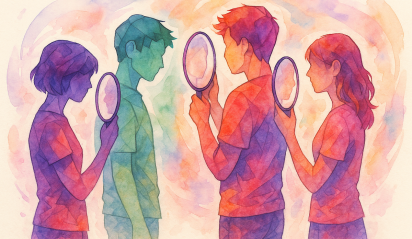 Magnolia Creek Blog Image - Teens + body image - watercolor of teens looking in the mirror