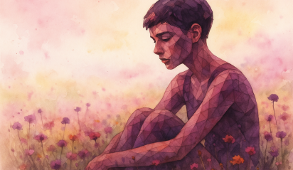 Magnolia Creek - Featured Image - Binge Drinking Binge Eating - Watercolor of young woman sitting alone in field of flowers