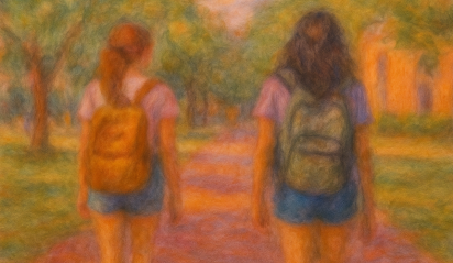 Magnolia Creek blog image - watercolor of two girls on college campus