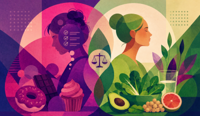 Magnolia Creek - featured image for blog - bright geometric painting of the dichotomy between healthy eating and orthorexia